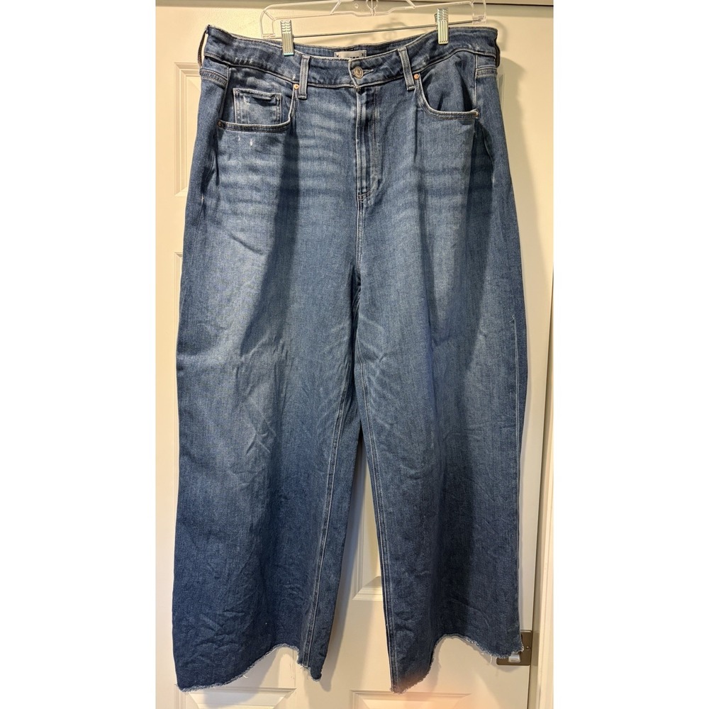 Paige Anessa High Rise Wide Leg Jeans in Rock Star Distressed Wash Sz 16W
